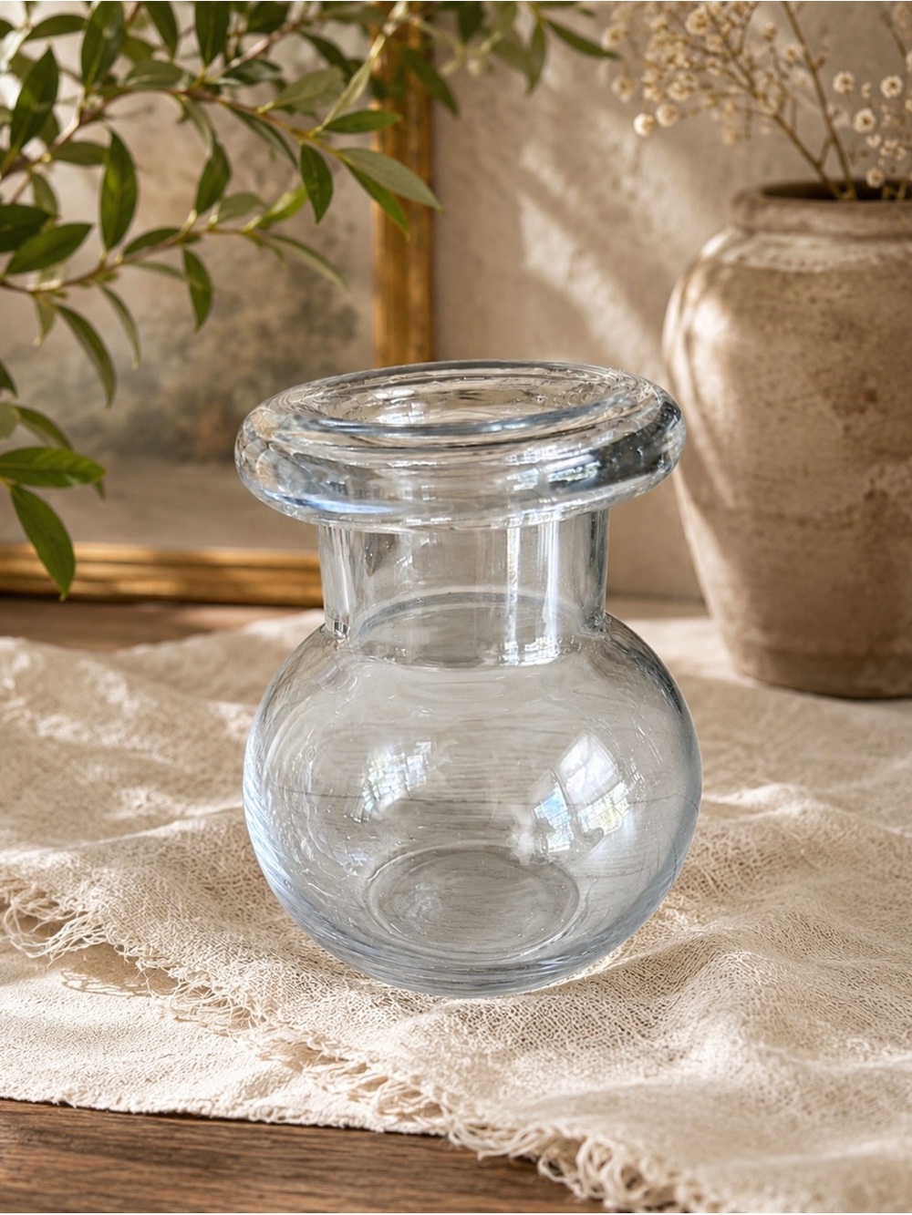 Vintage Clear Glass Hyacinth Bulb Forcing Vase Rolled Rim 4.75”